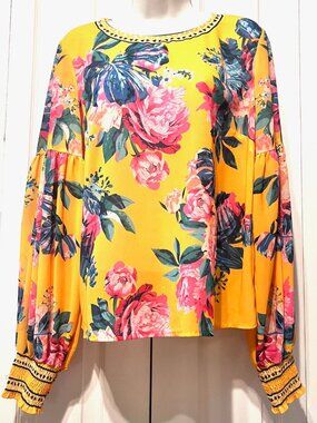 Jealous Tomato-Women's Bright Floral Long Sleeve Victoria Sleeves-Medium-Casual